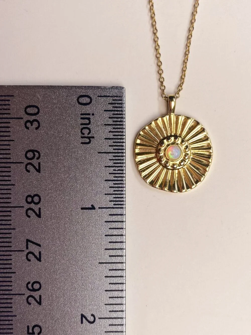 Gorjana Gold Sunburst Opal Gemstone Round Pendant Charm Slider Chain Necklace